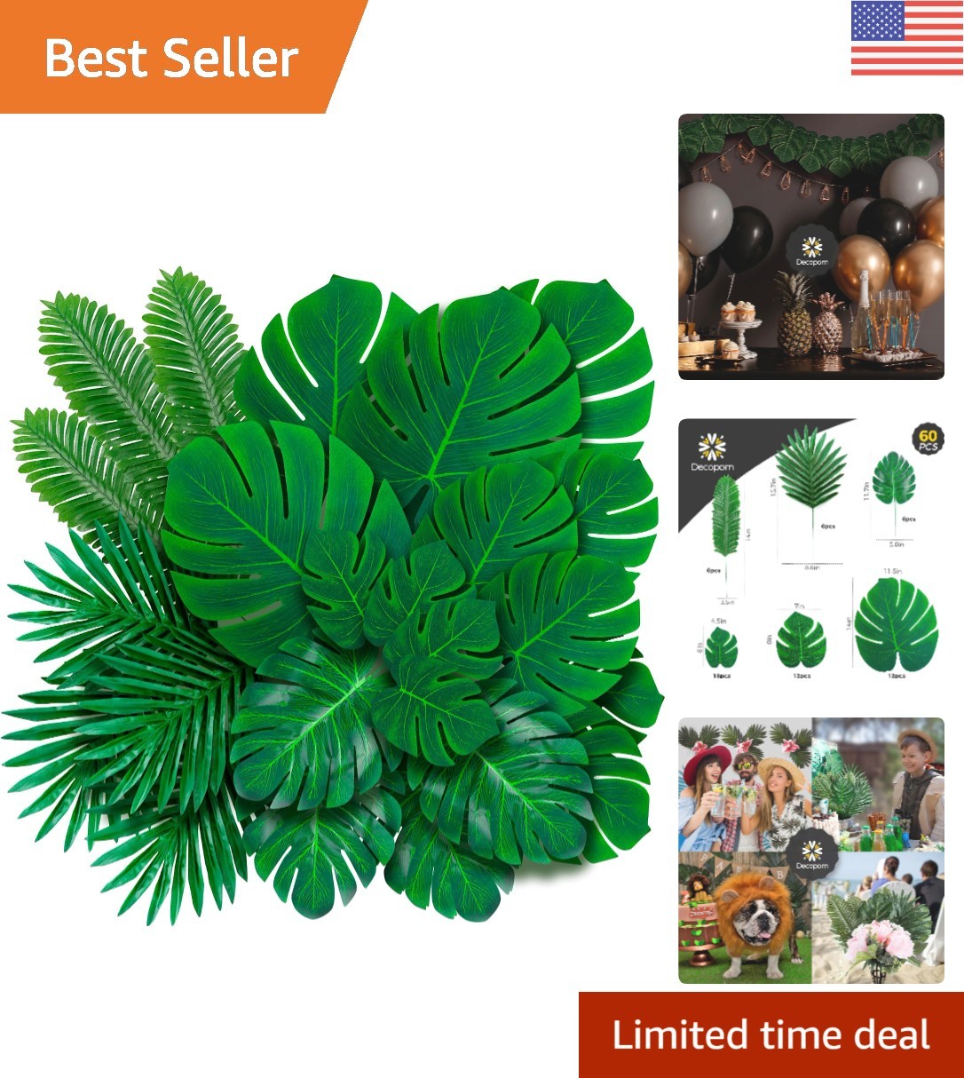 Elegant 60-Piece Silk Palm Leaf Set – Tropical Green Accents for Home & Parties