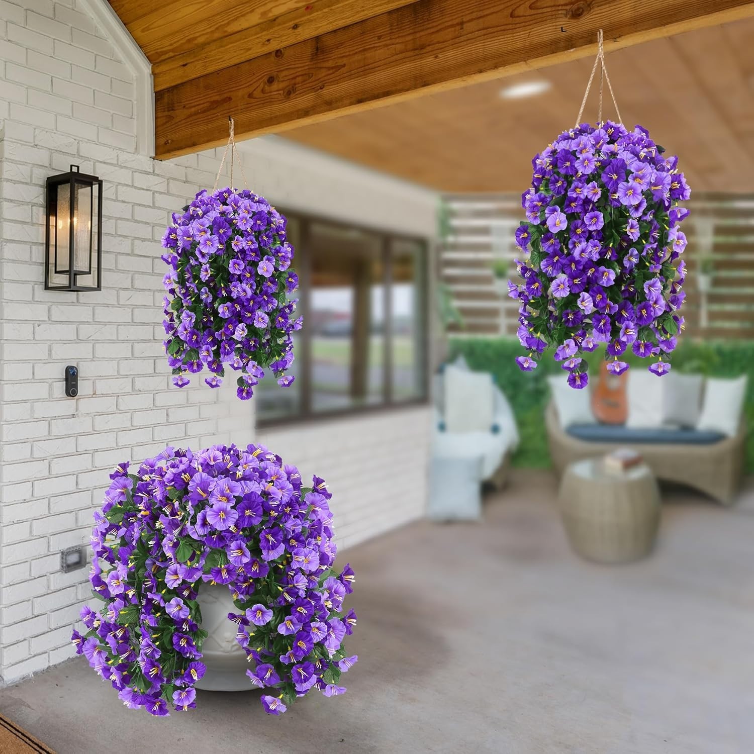 Sggvecsy Artificial Fake Hanging Flowers Plants Outdoor Outside Spring Summer…