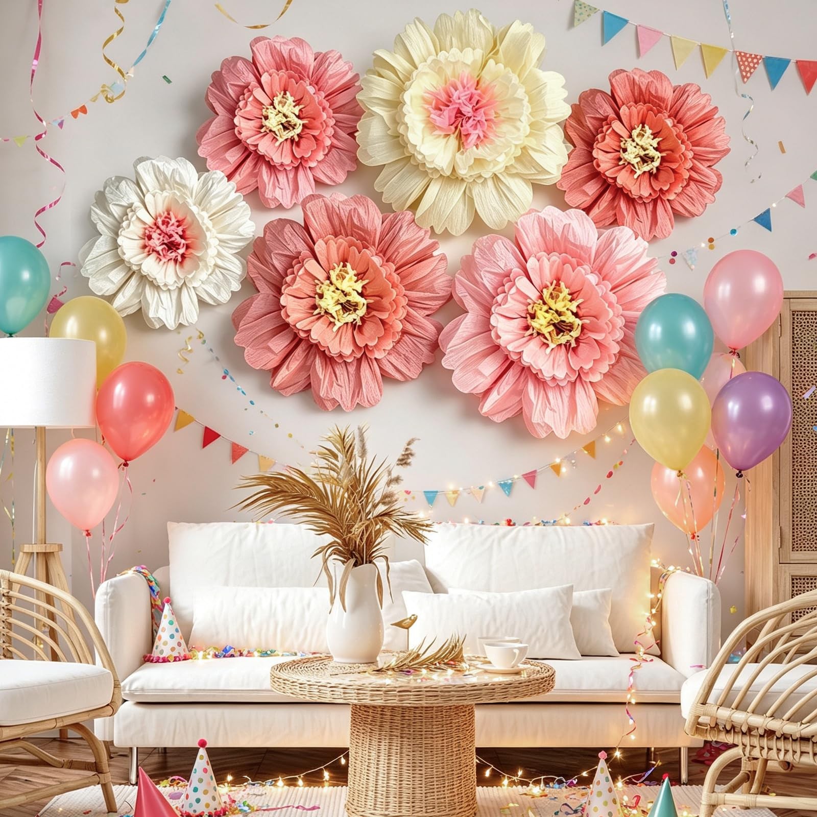 6 Pcs 31.5″ & 23.6″ Pink Giant Tissue Flowers, Boho Large Pom Pom Wall Decor …