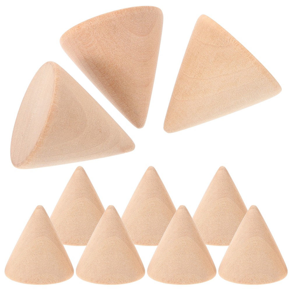 10pcs 3 1cm DIY Unpainted Wooden Cone Shape Ornament Craft Accessories