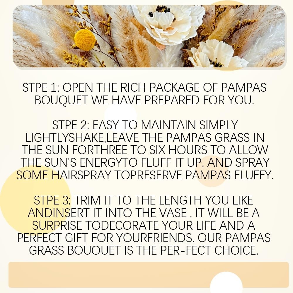 Boho Pampas Grass for Vase Filler Fluffy Natural Dried Flowers Arrangements w…