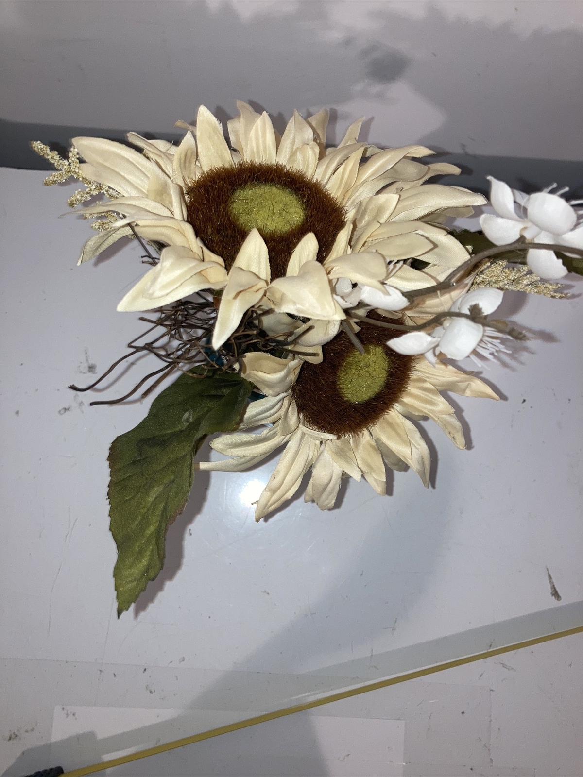 Floral Arrangement Sunflowers In Mason Jar Mug 11” Tall 5-6” Wide