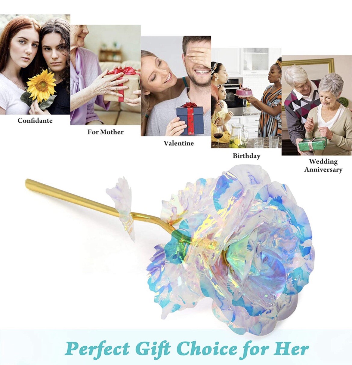 Birthday Galaxy Rose Gifts,Gold Foil Rose Colorful Crystal Forever Flower