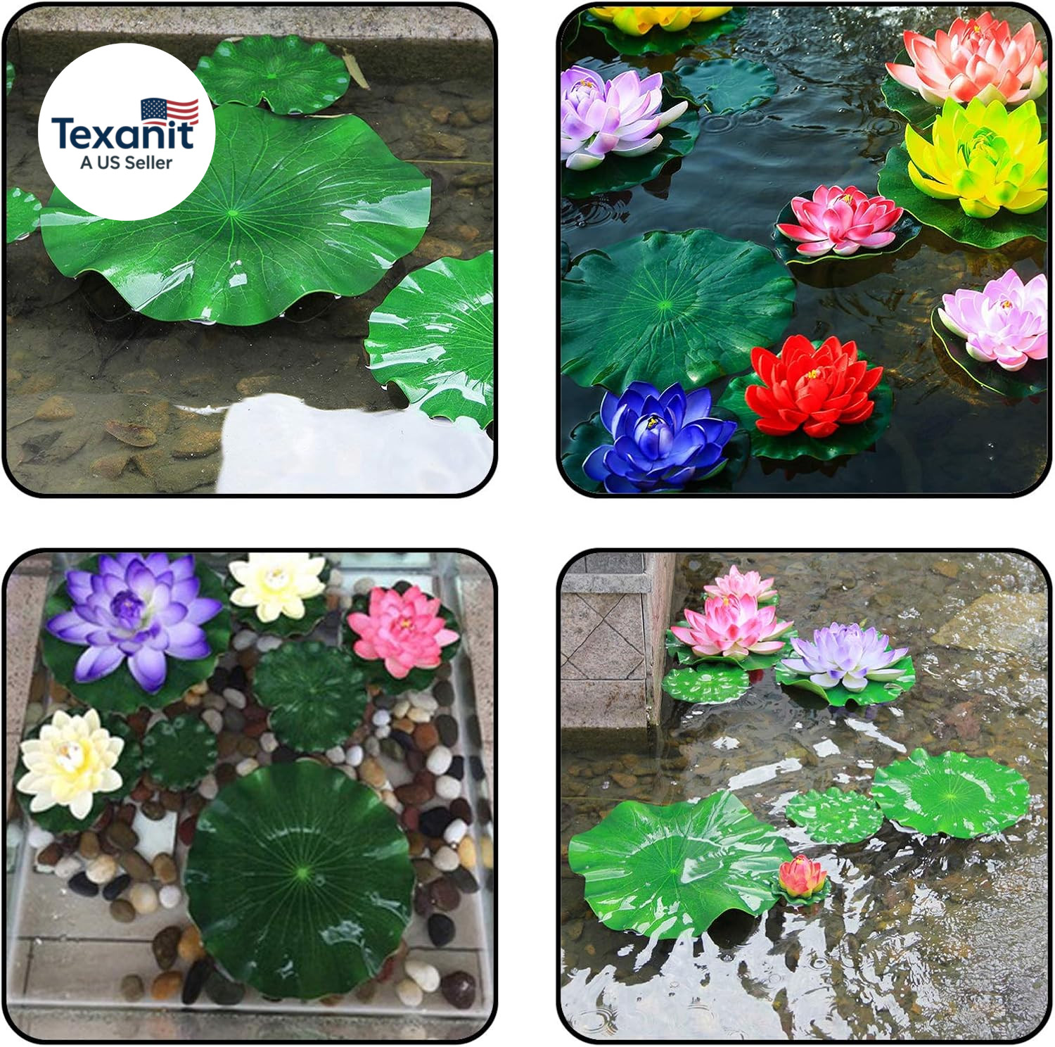 10Pcs Floating Foam Lotus Flowers with Artificial Frog Lotus Leaves, Lily Pads f
