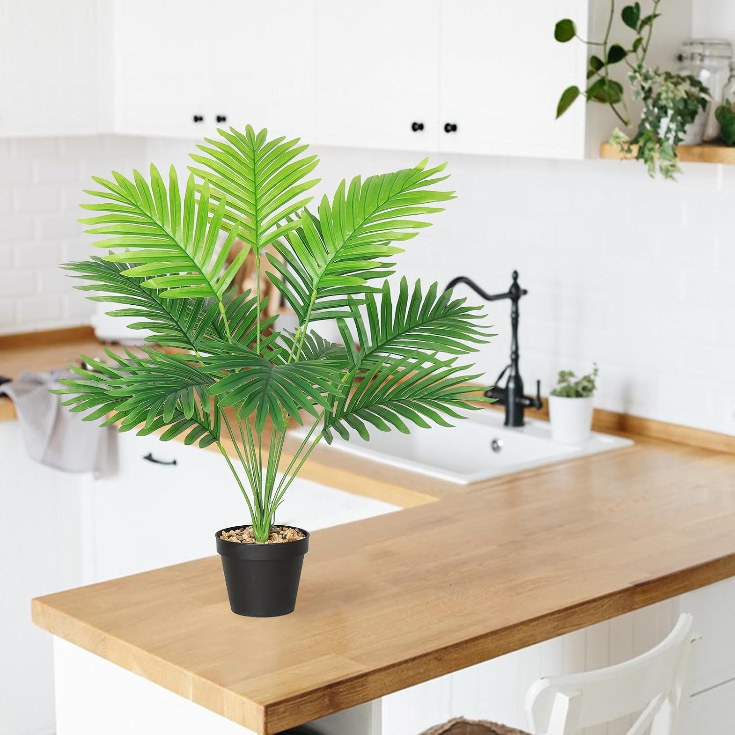 SOMYTING Set of 2 Artificial Areca Palm Plants in Pots, Fake Plants Artificial F