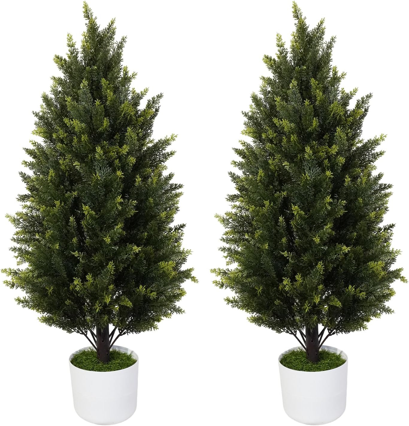 2 Pack 3Ft UV Resistant Artificial Cedar Topiary Trees for Indoor Outdoor Decor