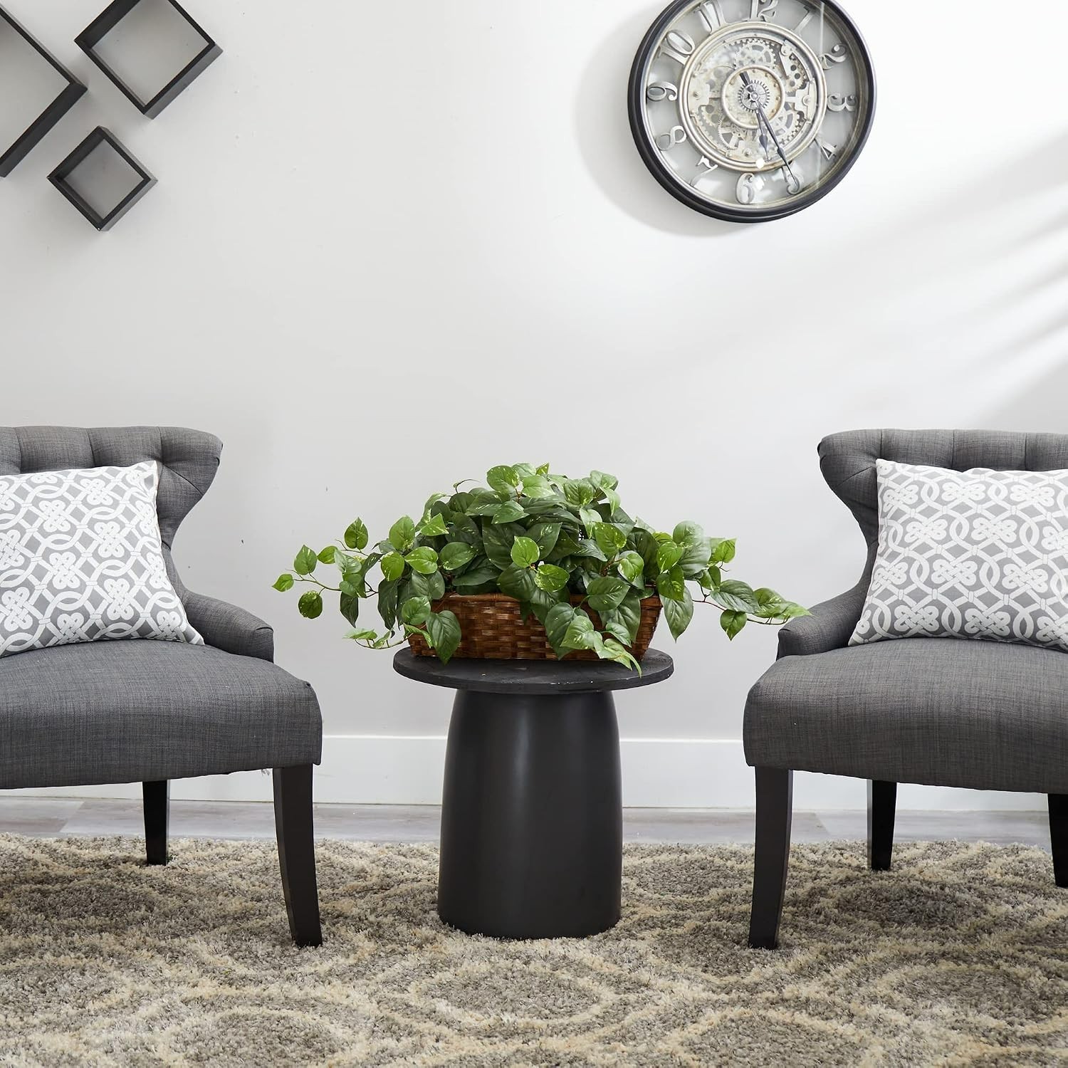 34” Artificial Pothos Ivy Plant in Ledge Basket for Effortless Home Elegance