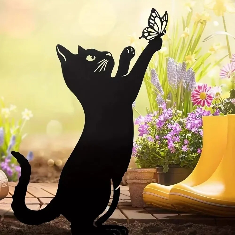 Whimsical Cat Silhouette Garden Stakes – Decorative Yard Lawn Accents
