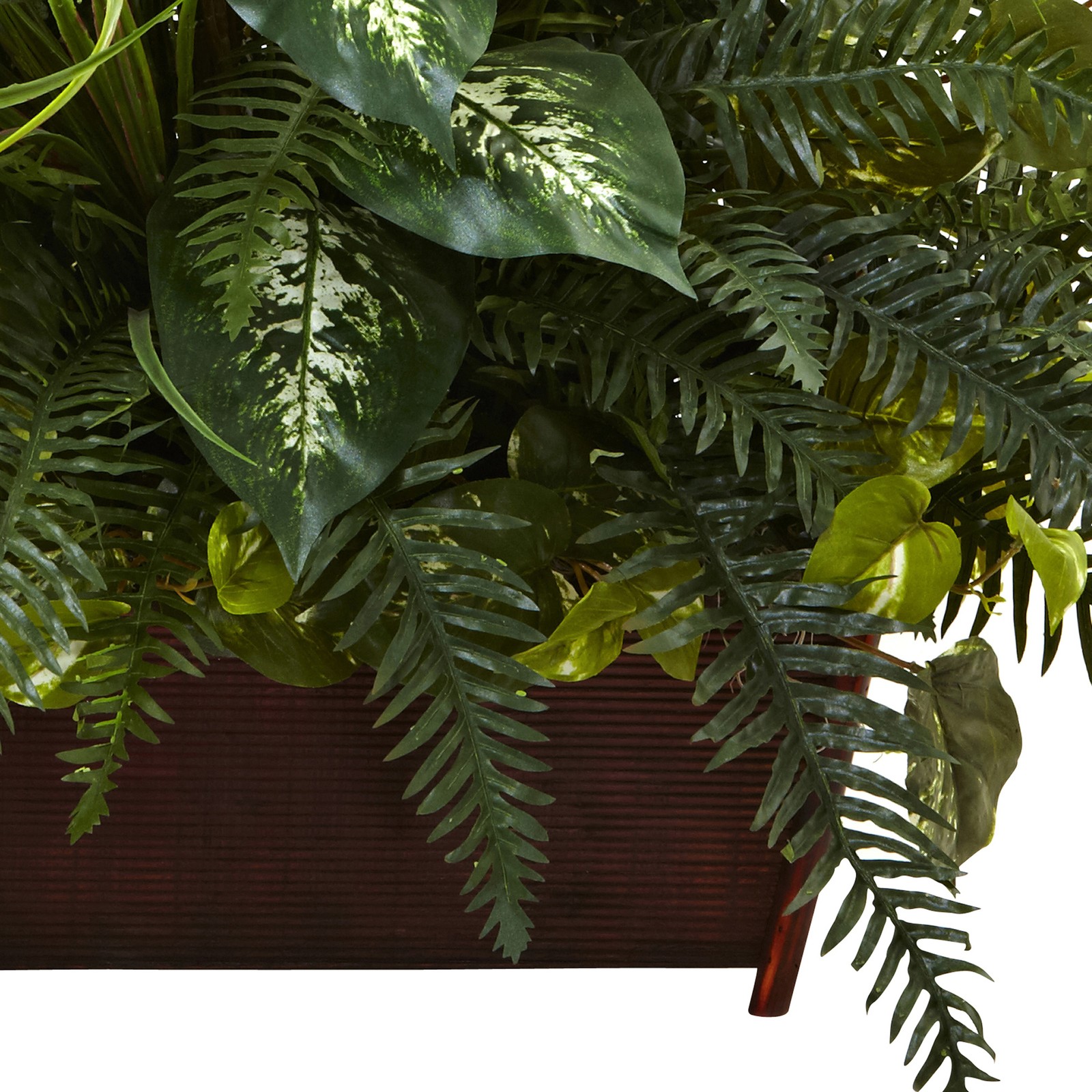 Nearly Natural Mixed Grass & River Fern with Wood Planter in Green