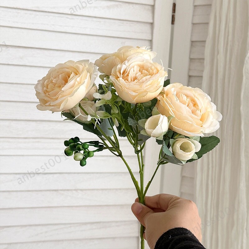 Silk Peony Artificial Fake Flower pink rose Bouquet Decoration Garden Wedding