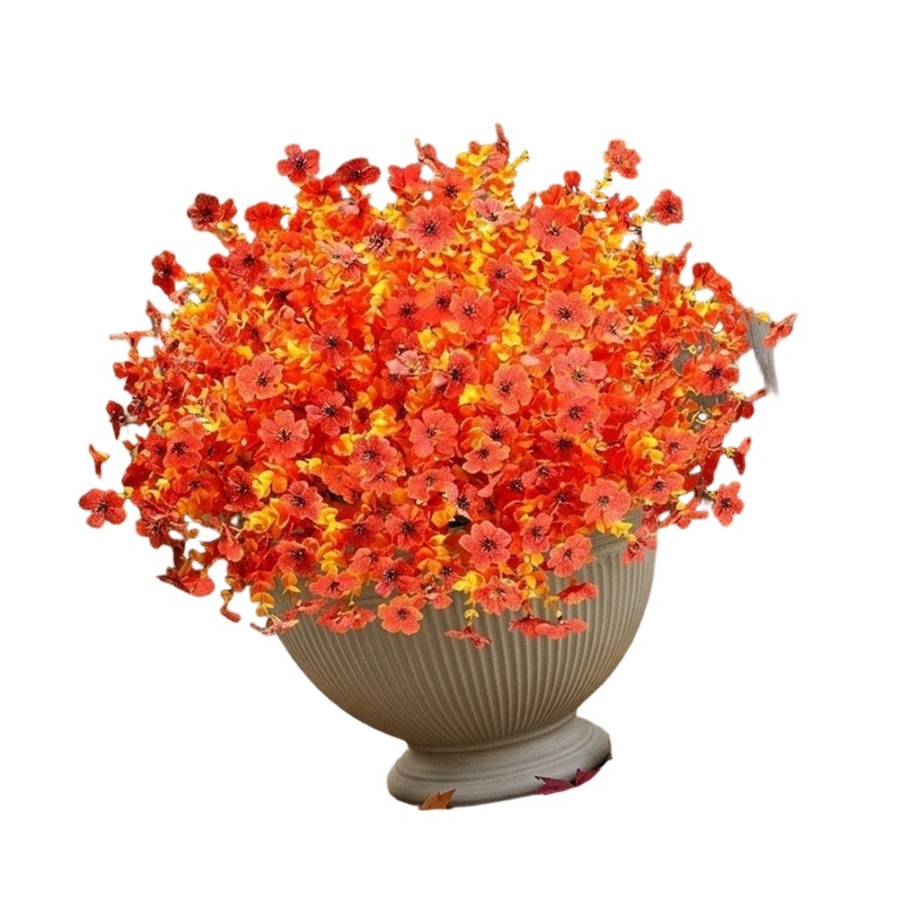 12 Pack Artificial Orange Mums For UV Resistant Autumn Flowers 35cm Plastic