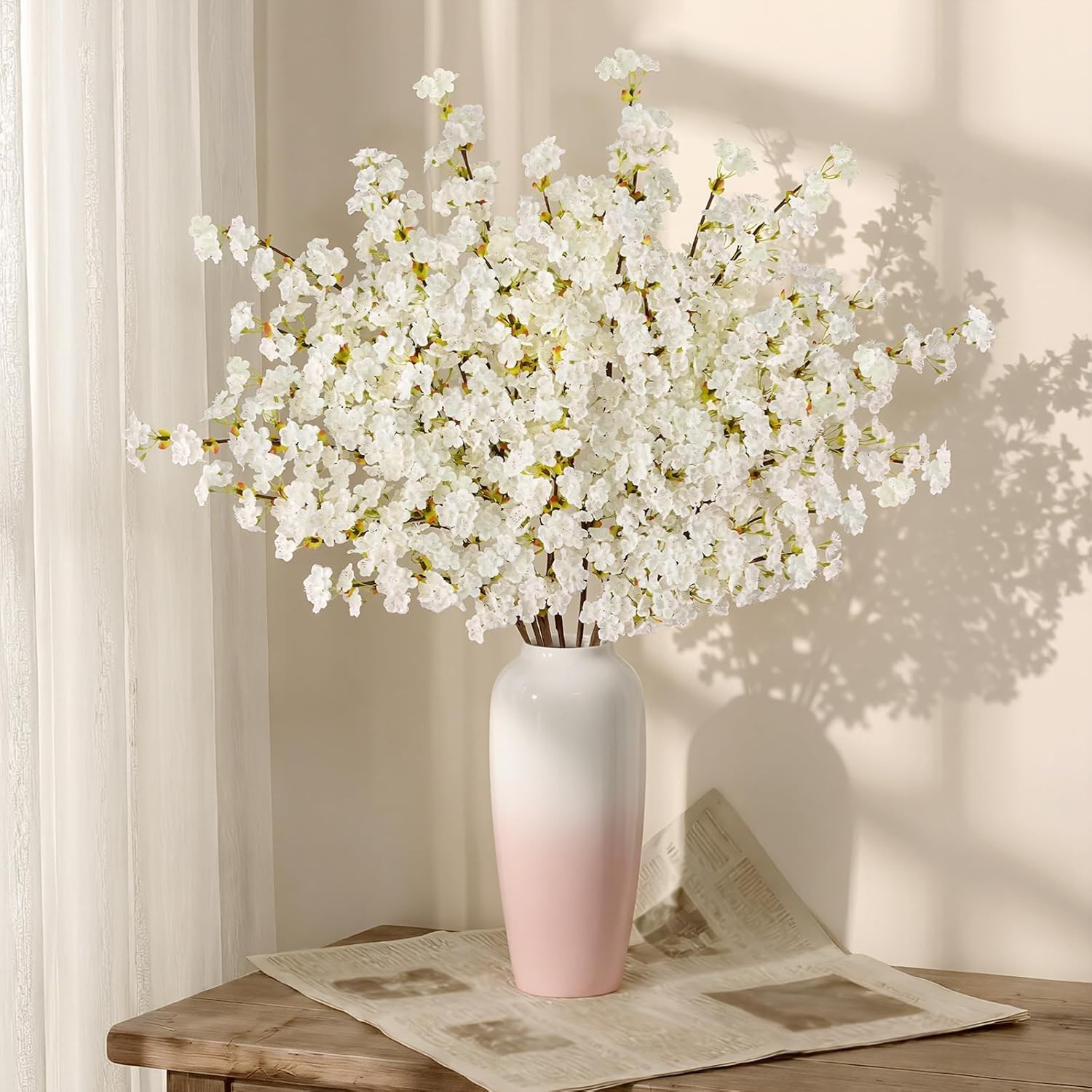Artificial Silk Cherry Blossom Flowers – 39.3in Stems, Lifelike for All Seasons