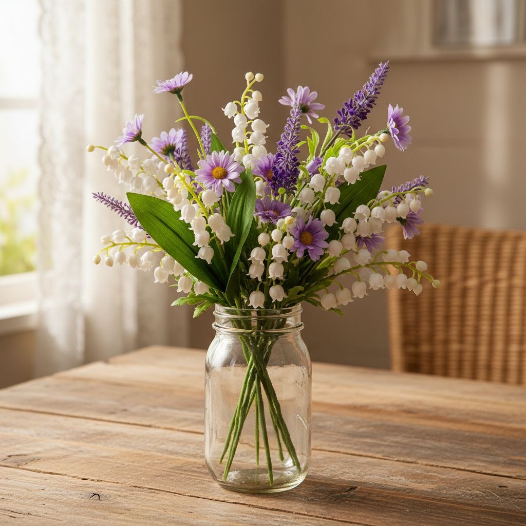 Artificial Lily Of The Valley Flowers 8 Stem Bunch Faux White Floral Bouquet Rea
