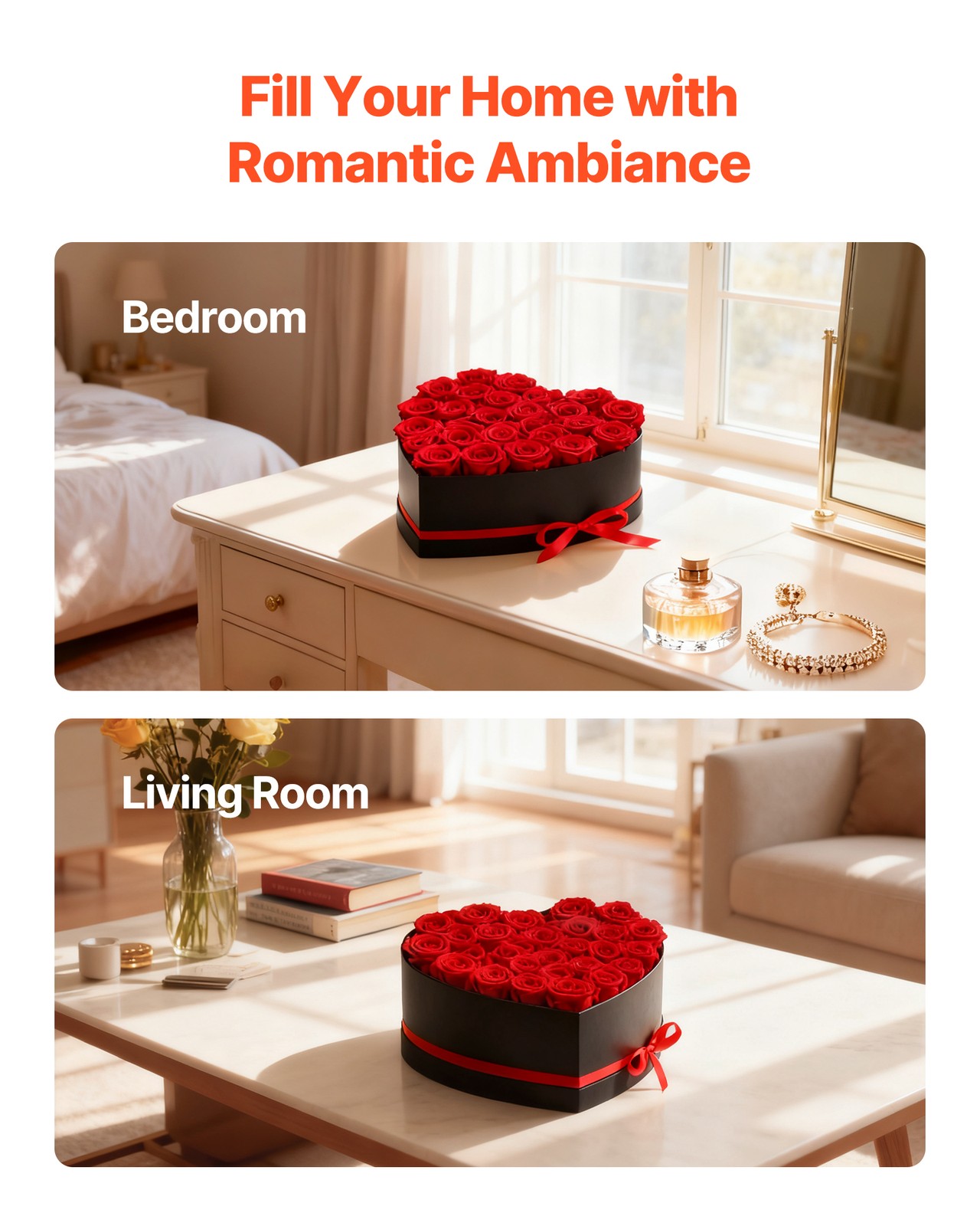 VEVOR Forever Flowers 27 Preserved Roses Heart Box Eternal Bouquet Red
