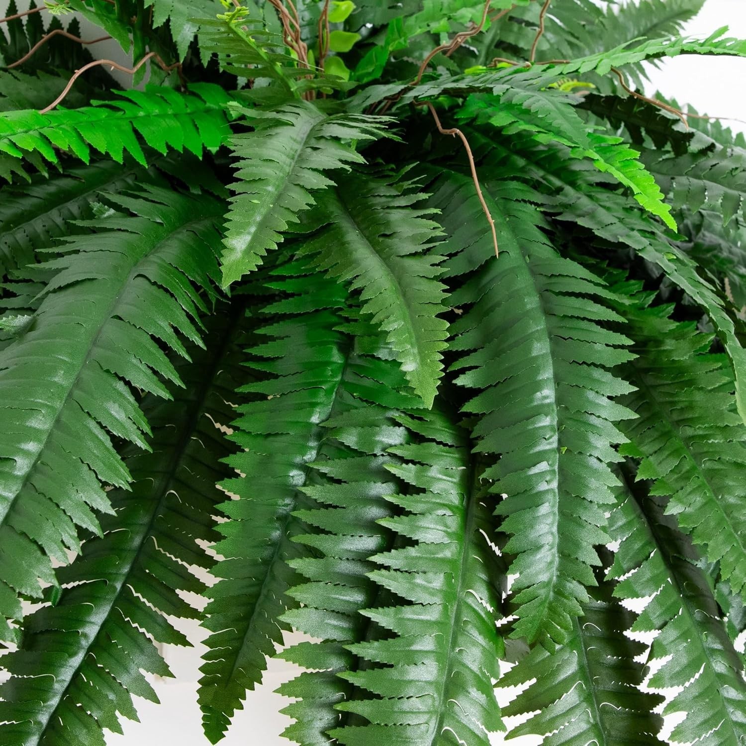 48in Boston Fern Artificial Plant, Large Hanging Fake Plant with 67 Long Real…