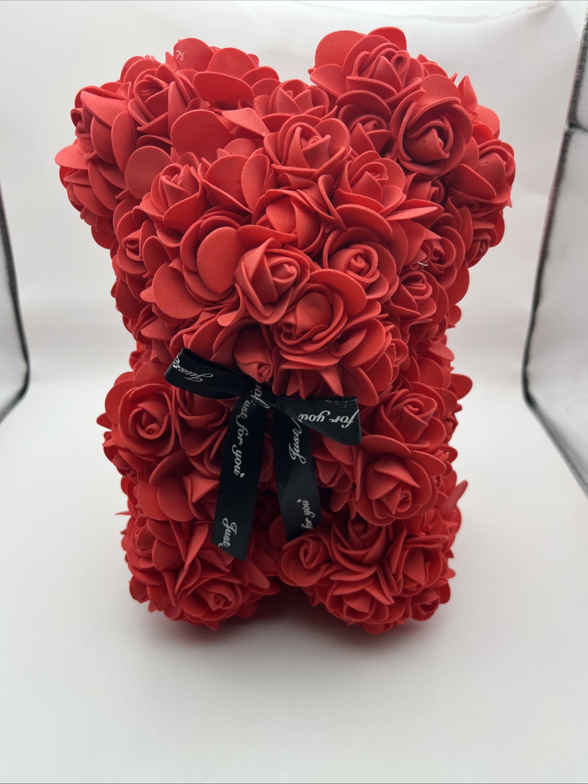 Rose Teddy Bear Flower Gift, Red Artificial Roses, Romantic Anniversary Decor