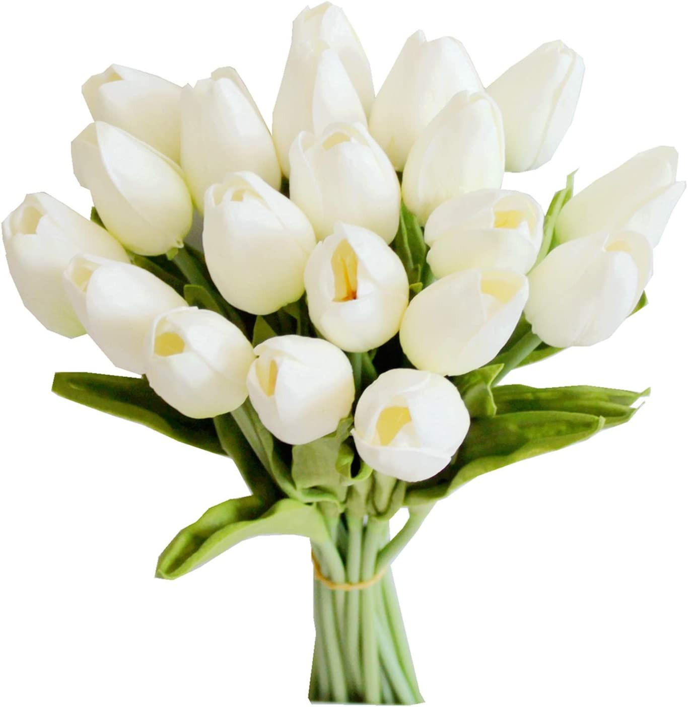 20pcs White Artificial Tulip Flowers 13.5″ – Silk Faux Bouquet for Mother’s Day