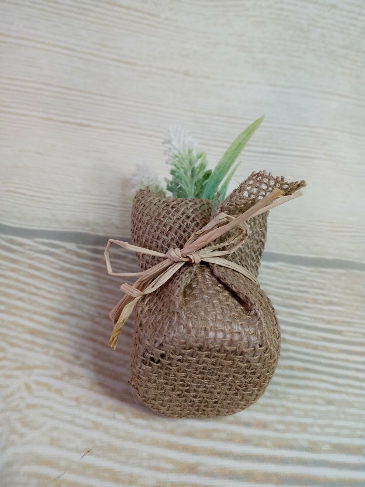 New! 3 Spring Plants Faux Mini Burlap Wrapped Floral Plant Arrangement Decor ~