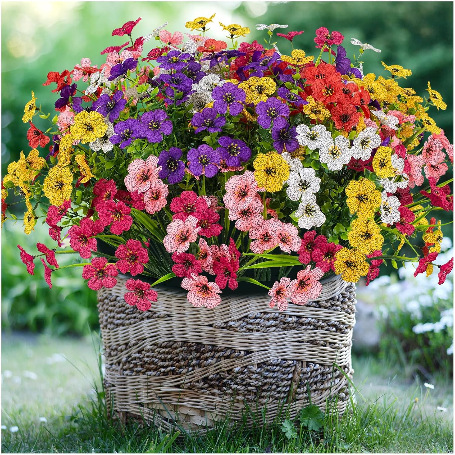 24 Bundles Lifelike Outdoor Artificial Flowers, UV Protected No Fade Fake Silk P