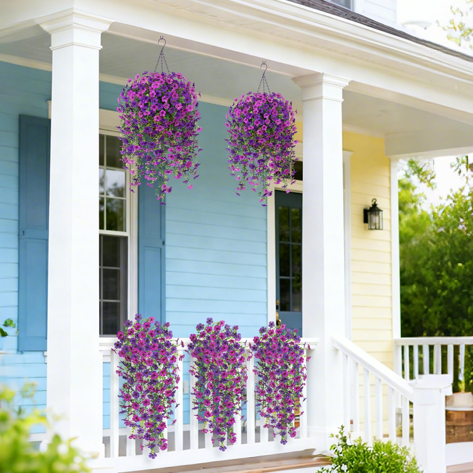 Ammyoo 2Pcs Fake Hanging Flowers for Outdoor Decoration Artificial Hanging Fl…