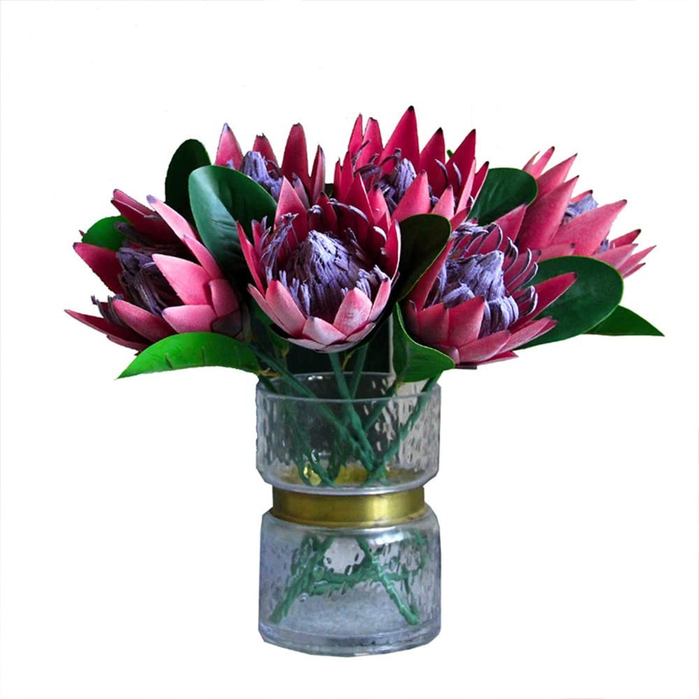3 PCS Red Fake Artificial Silk Plastic King Protea Flowers Bouquet Centerpieces