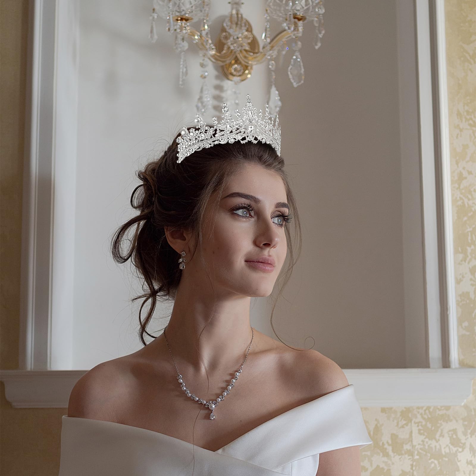 CURASA Silver Tiara and Crowns for 2.75 inches (H) x 6.3 (D),
