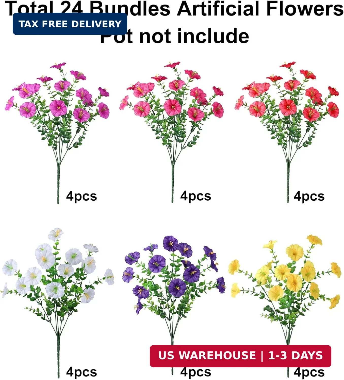 Ivydale 24 Bundles Artificial Flowers for Outdoors Spring Plants Outdoor Decor,