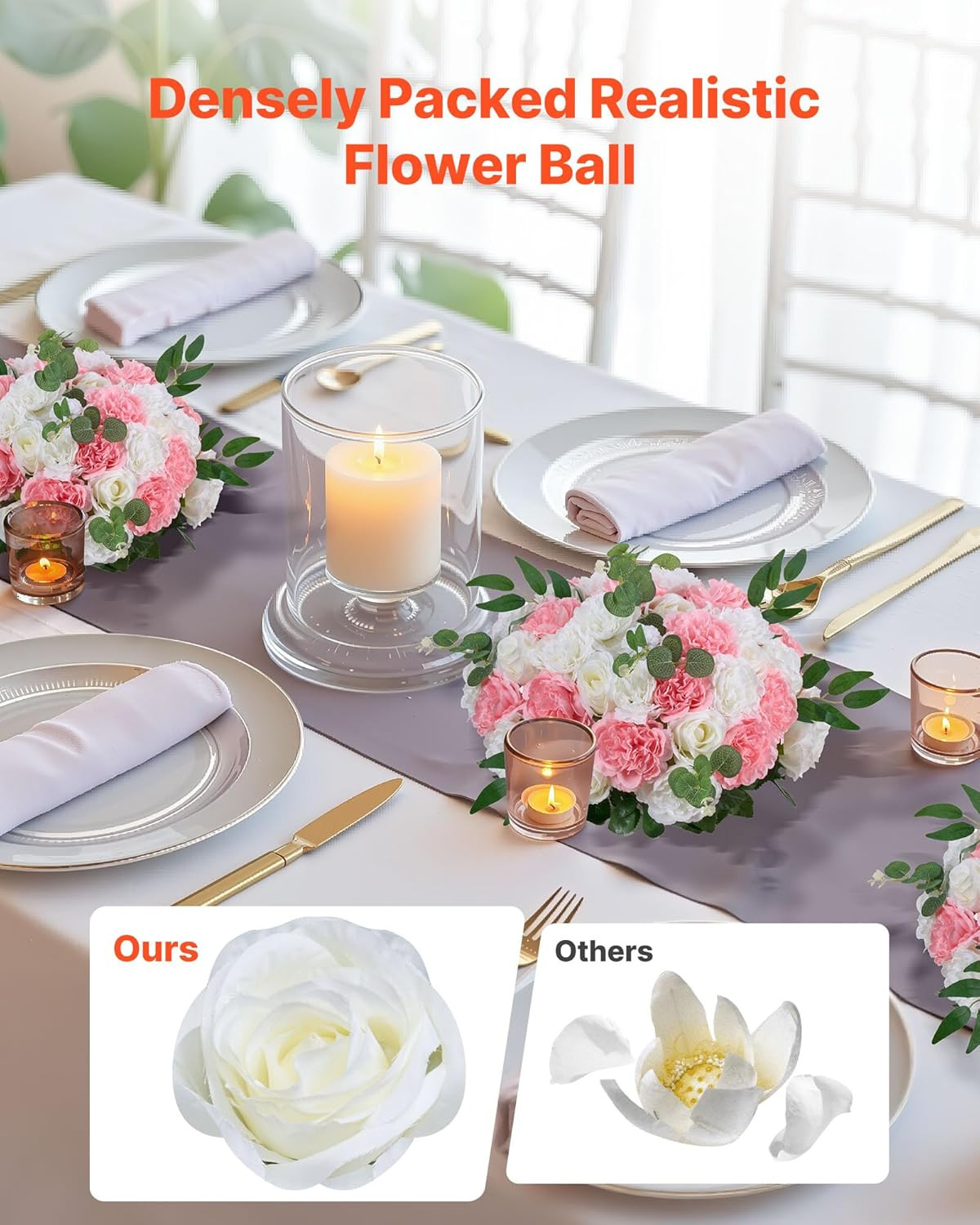 10 PCS Pink & White Rose Flower Ball Centerpieces for Weddings & Home Decor