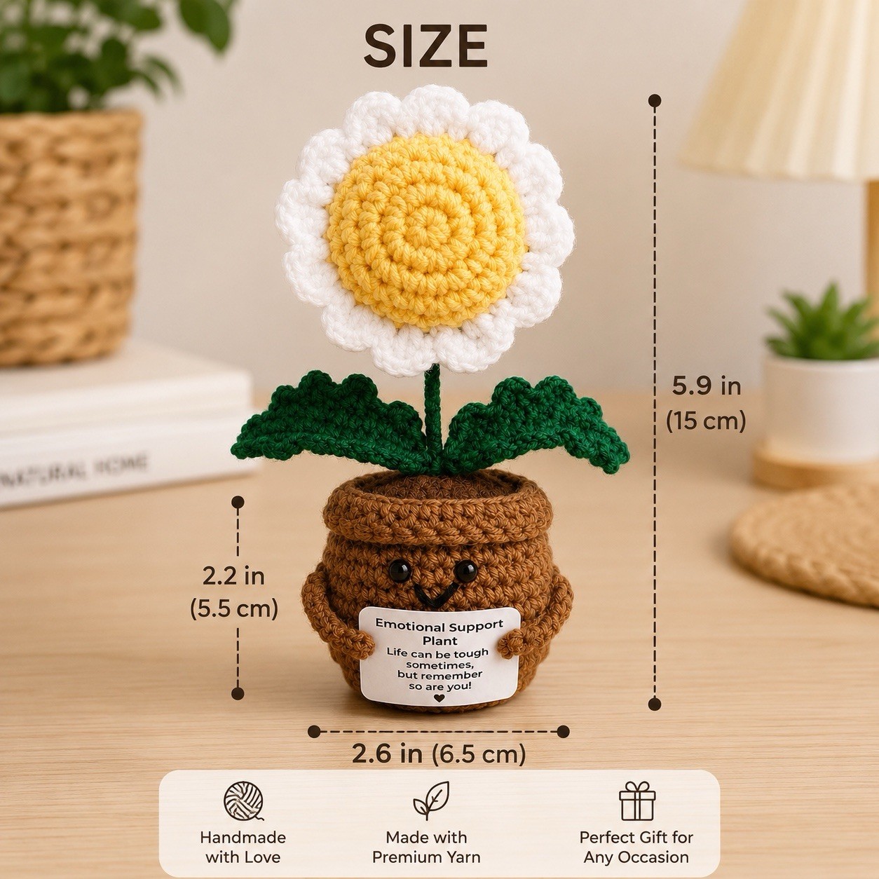 Handmade Crochet Daisy Emotional Support Plant Desk Decor Gift Cute Flower Pot
