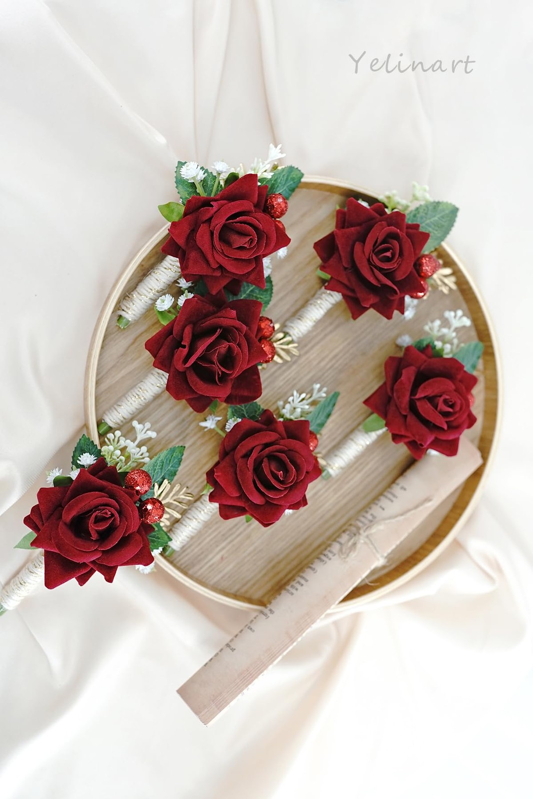 1 PCS Ivory Rose Men Boutonniere Wedding Groom Groomsmen Artificial Flowers