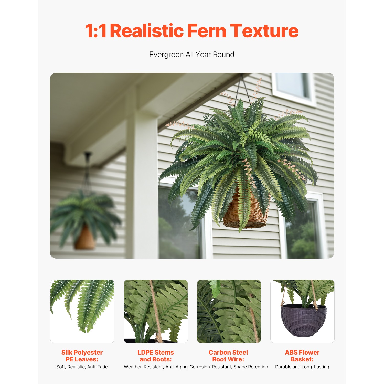 Uimoso 2″ Artificial Boston Fern Plant Bush Plant Wall Hanging in Pot Home Decor