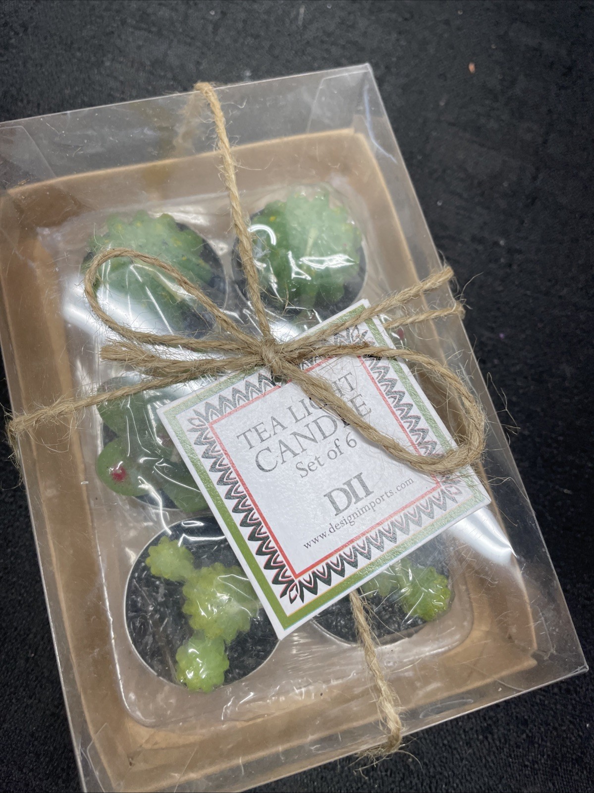 Succulent Shaped Candles Gift Boxed With Ribbon Plants Set of 6 Tealight Green