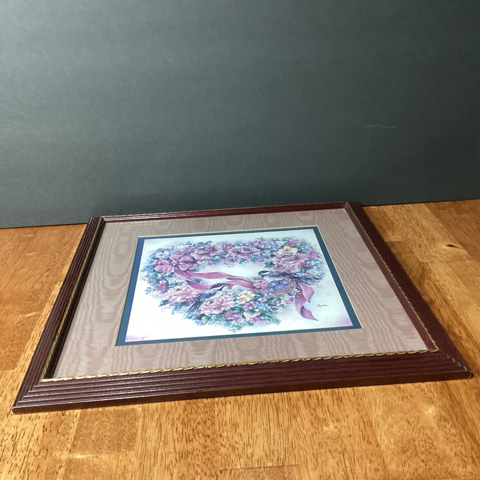 Home Interior Leisha Flower Heart Wreath Birds Nest Picture 13″x13″ cottagecore