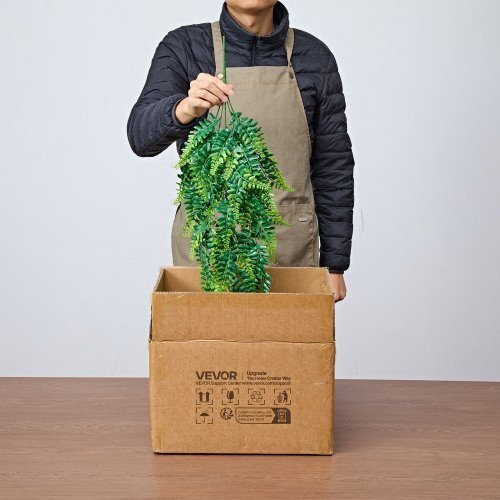 Artificial Ferns, 12 Pcs Fake Hanging Boston Fern Bush Plant with 32 Inch Hangin