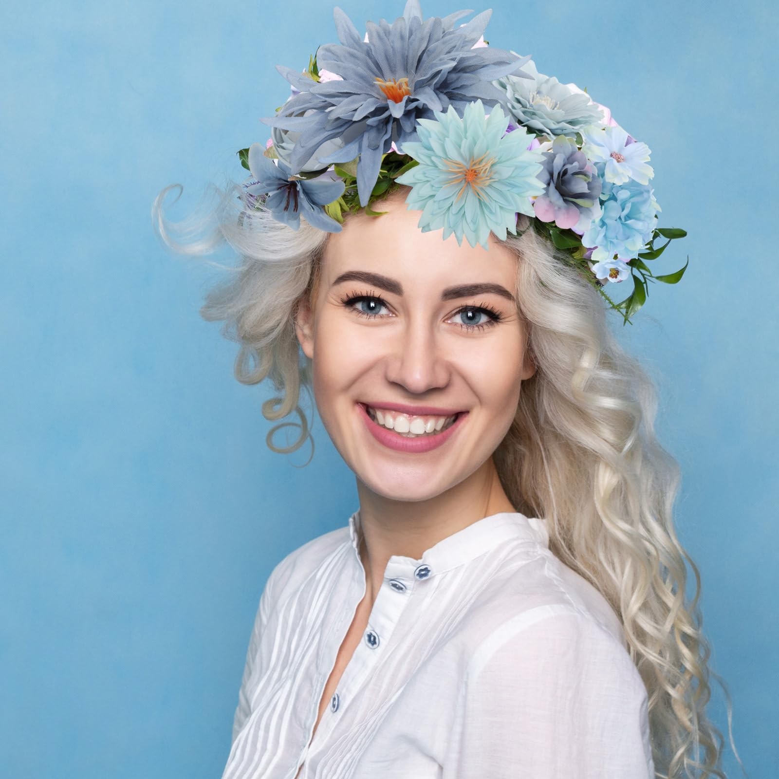 80 PCS Blue Assorted Fake Flower Heads Mini Artificial Silk Daisy Peony