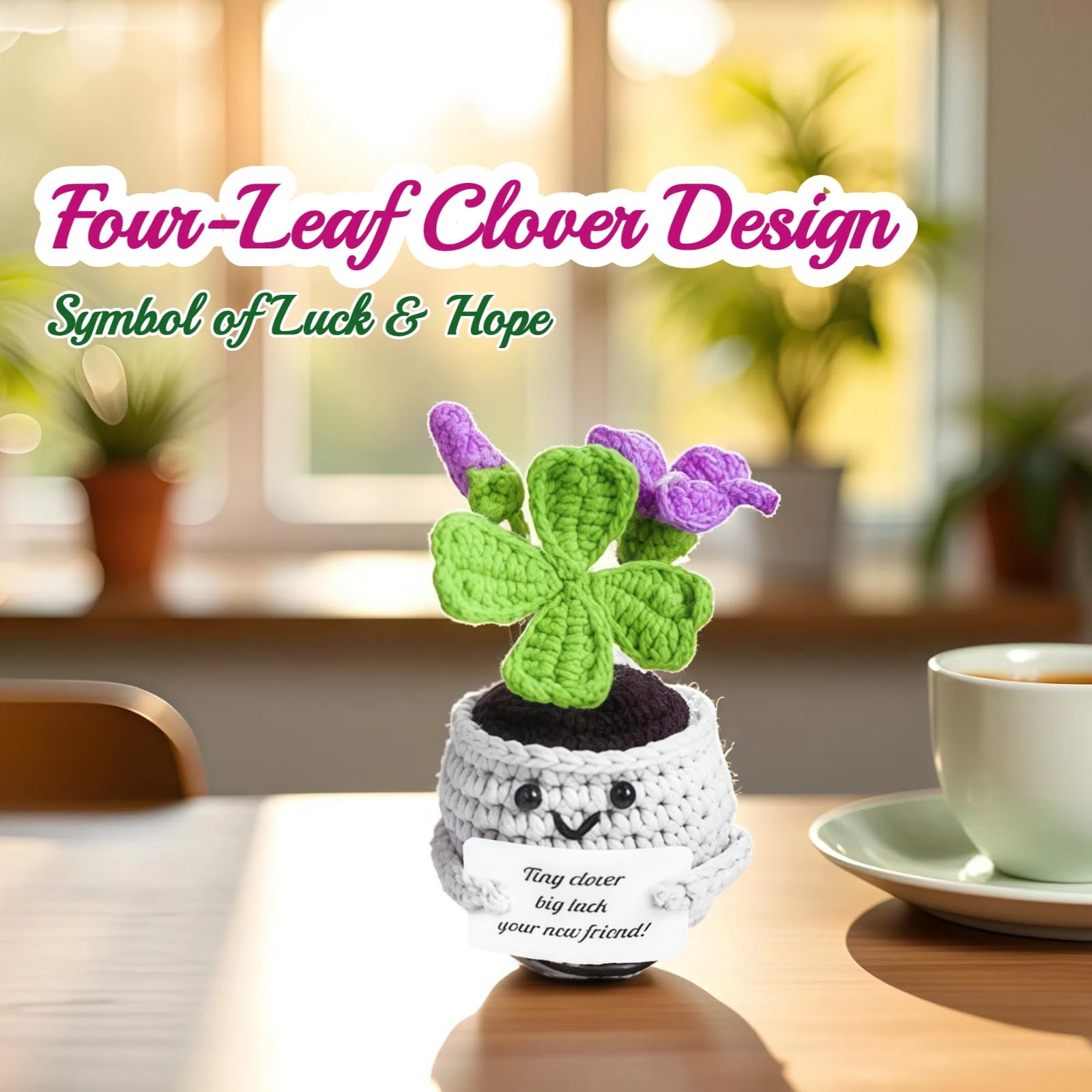 Handmade Crochet Flower & Clover Desk Decor Gifts for Women & Friends