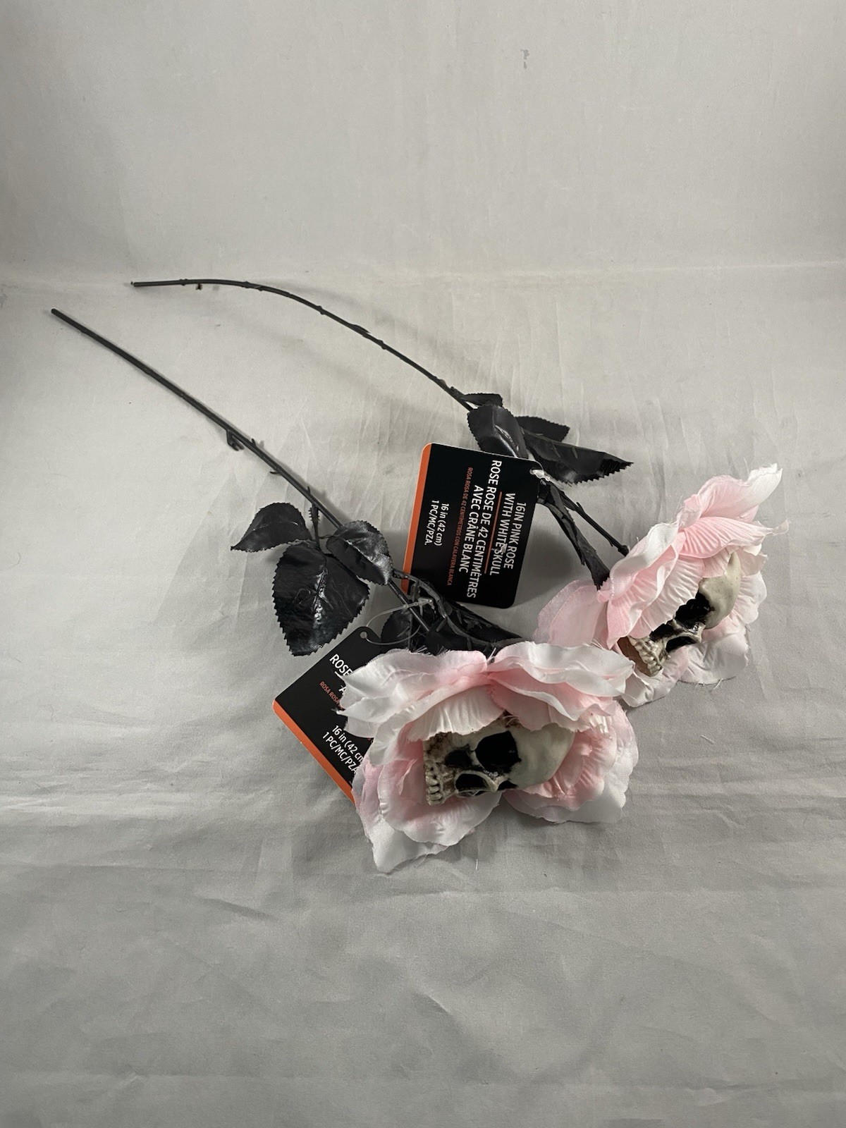 16″ Artificial Pink Rose w/ Skull Fake Faux Roses Halloween Party Decoration New
