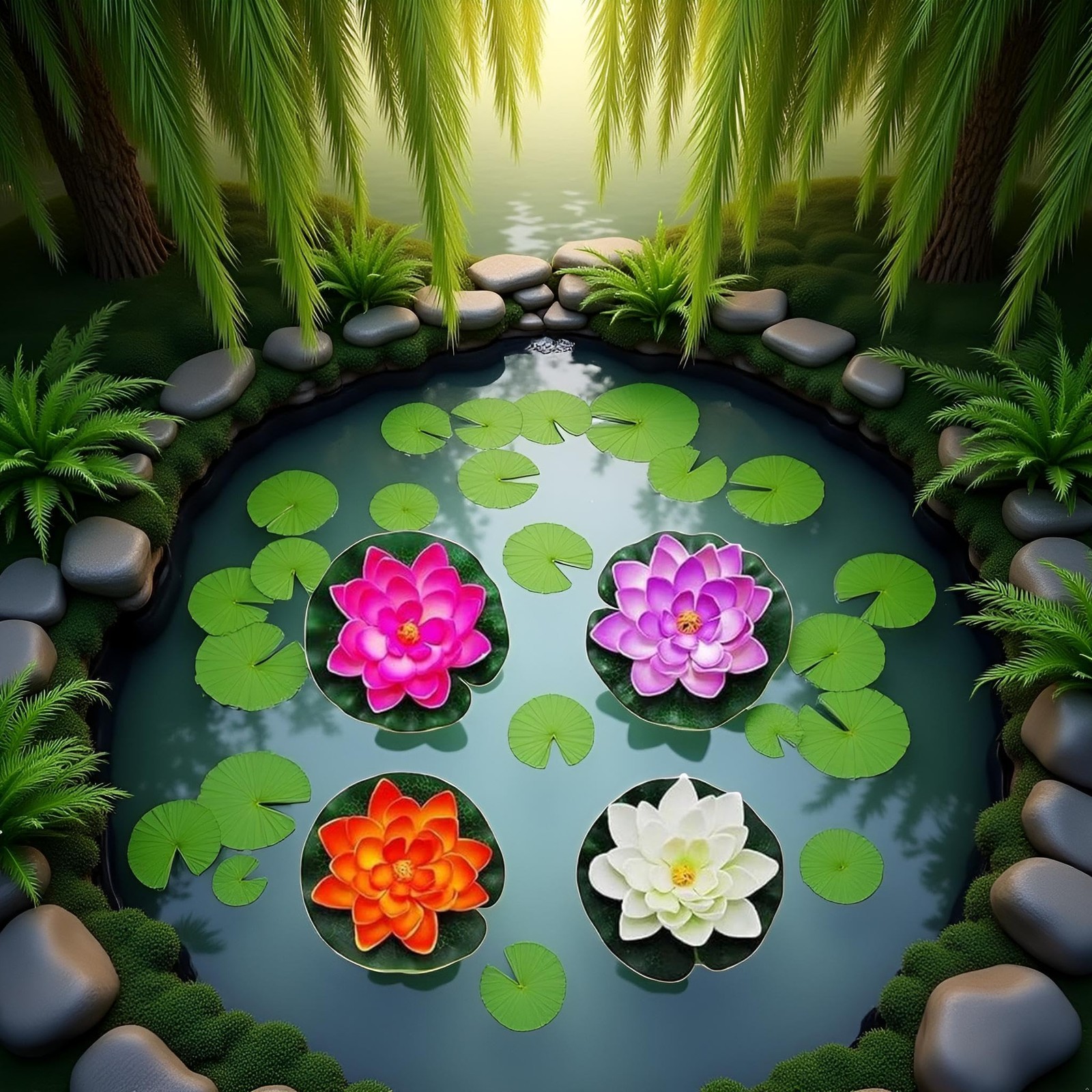 4Pcs Artificial Flowers Water Lily Foam Lotus Flower Pond Decor for Pond Pati…