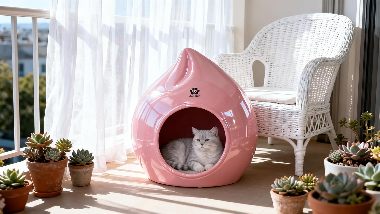 Chic Peach-Shaped Eco-Resin Pet Bed – Space-Saving Pink Decor