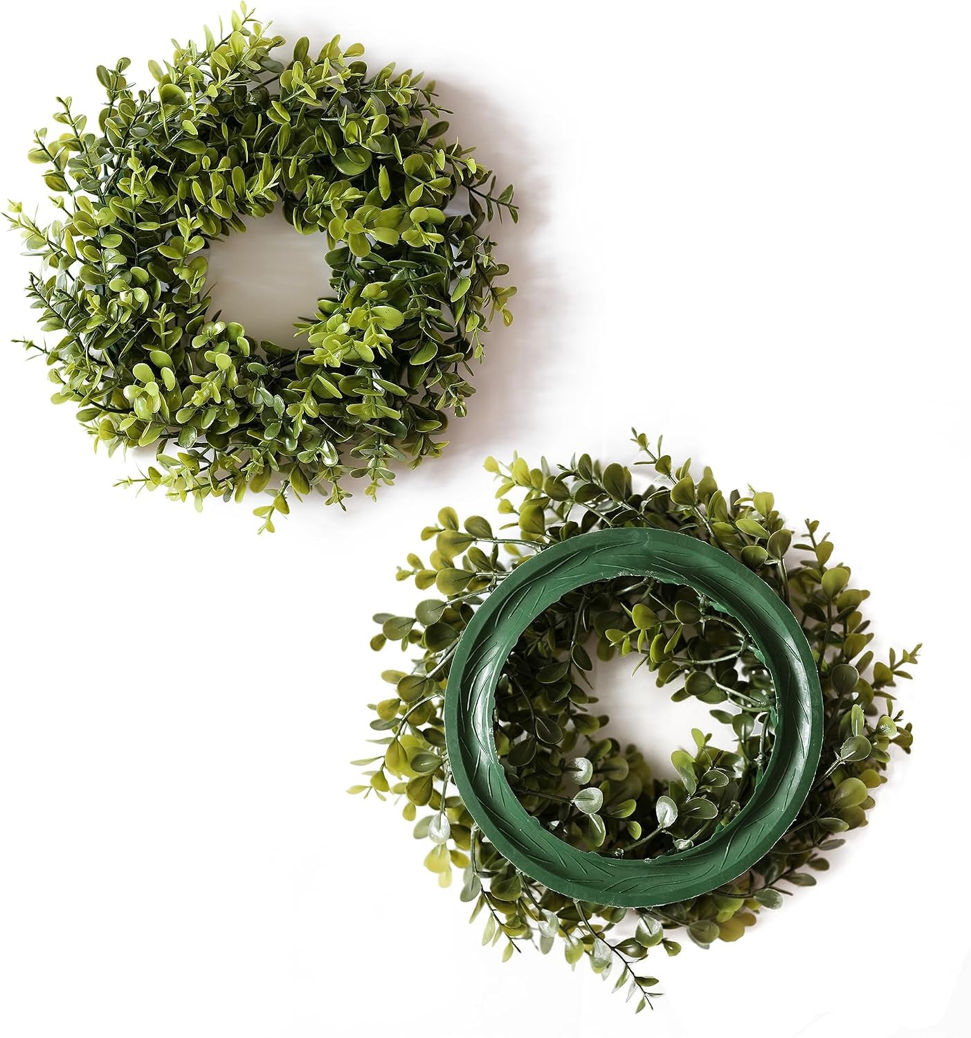 4Pack Boxwood Wreaths for Front Door，10In Candle Wreaths for Table ，Mini Greener