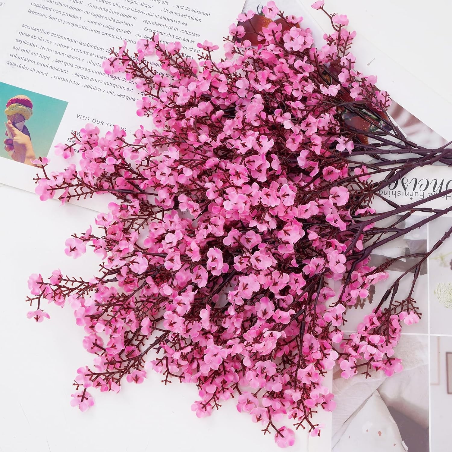 Luxury Real Touch Silk Flowers Set – 5 Pink Babys Breath for Spring Arrangements