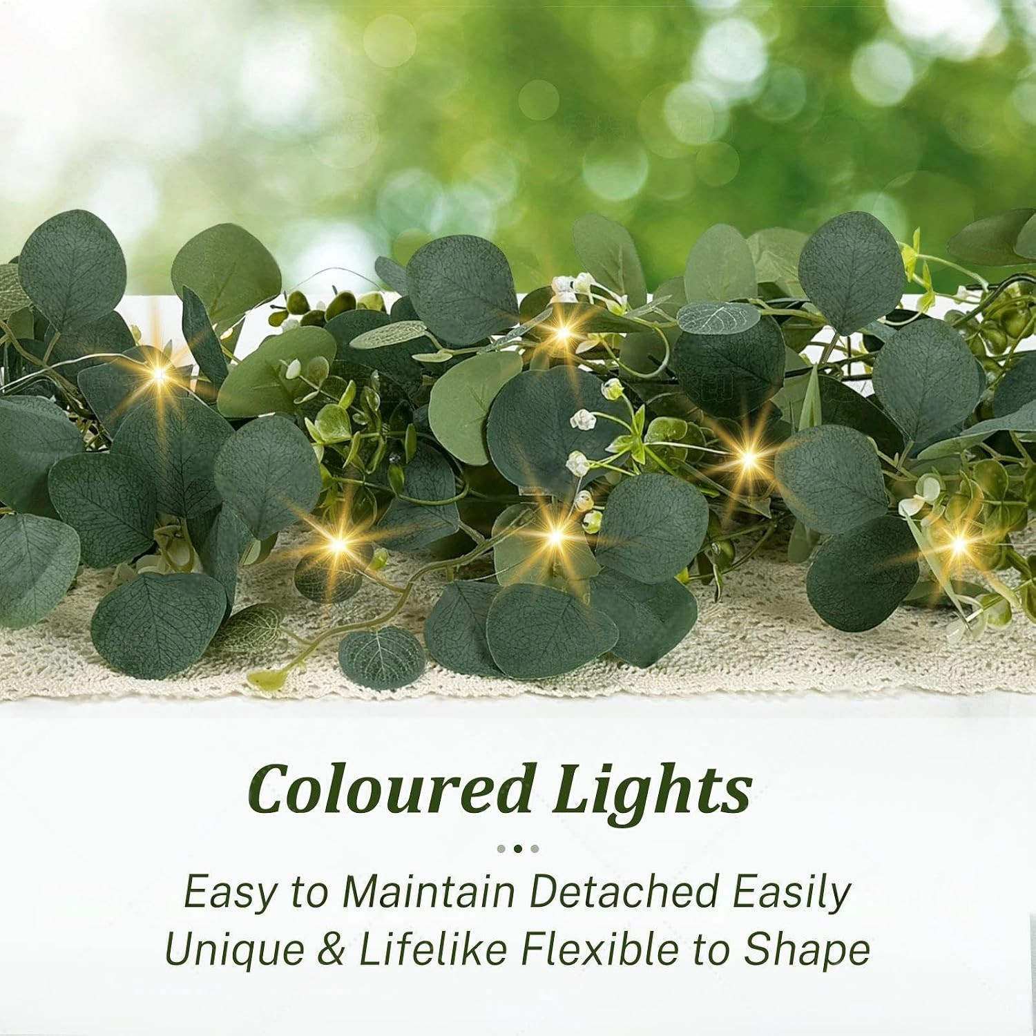 Eucalyptus Garland with Lights, 2 Packs 6FT Green Flower Garland Decor, Artifici