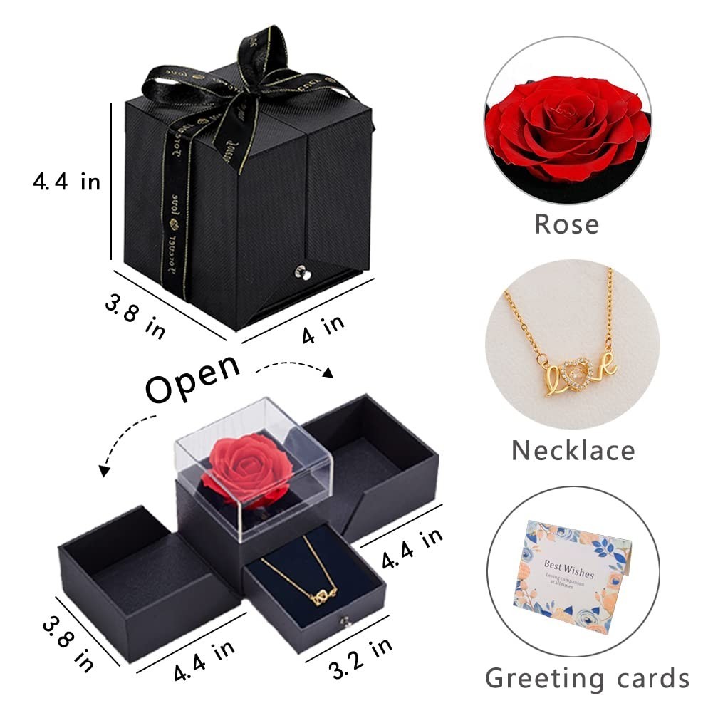 Artificial Red Rose Bouquet with Love Necklace – Unique Gift for Valentine’s, Mo