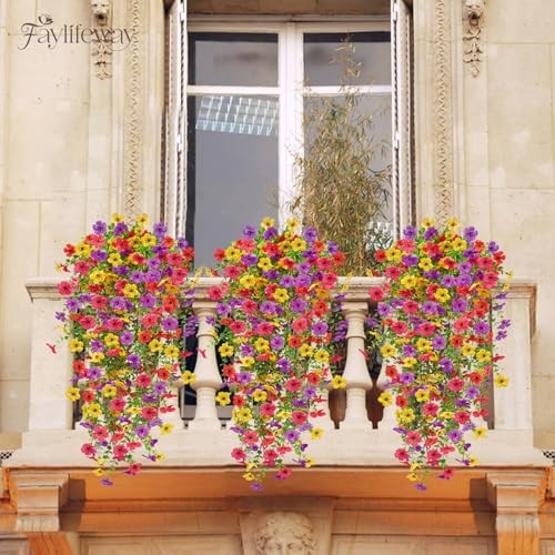 Artificial Hanging Flowers for Outdoors Spring Summer 8PCS Summer Color