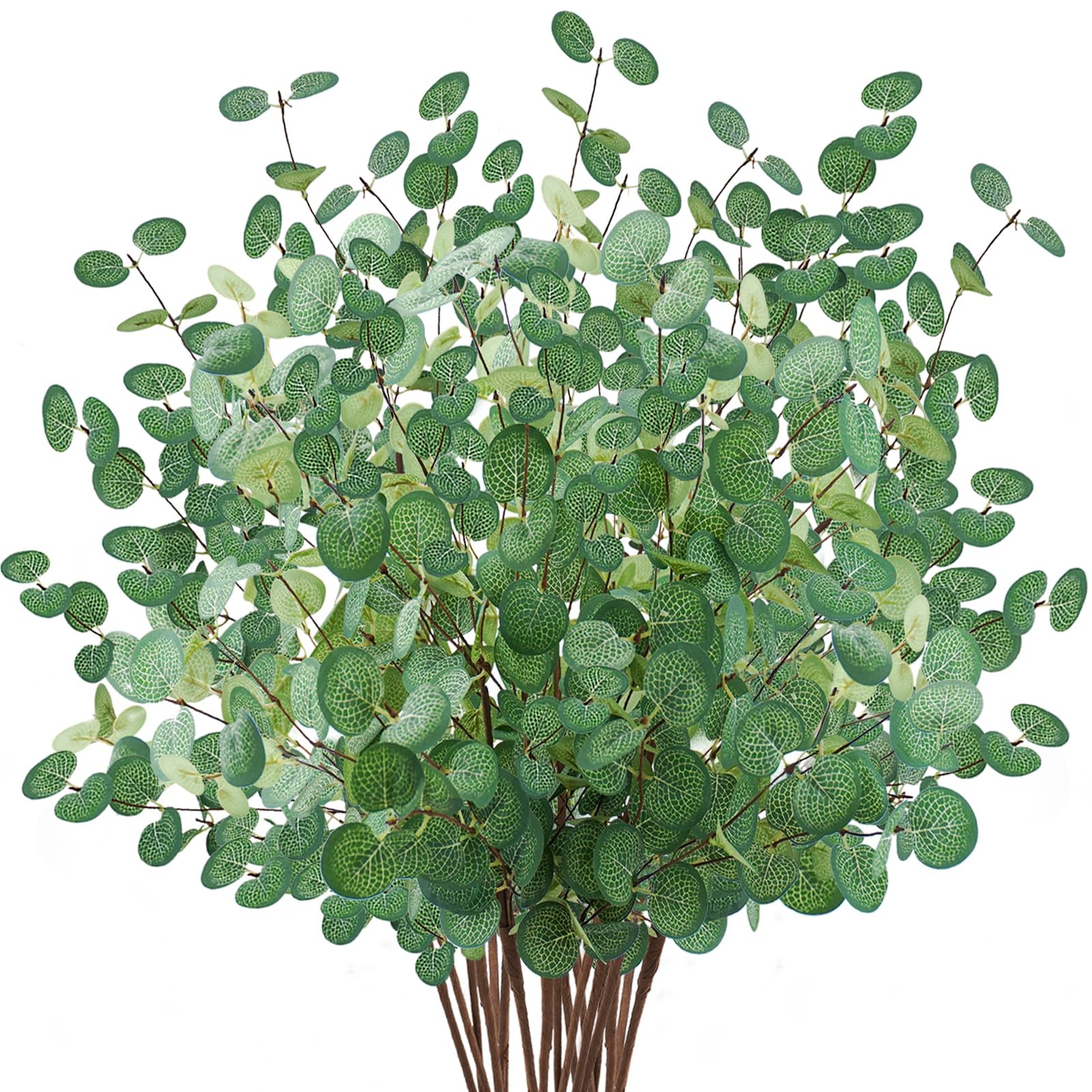 18 Pcs Artificial Eucalyptus Leaves 28” Tall Faux Eucalyptus Silver Dollar L…