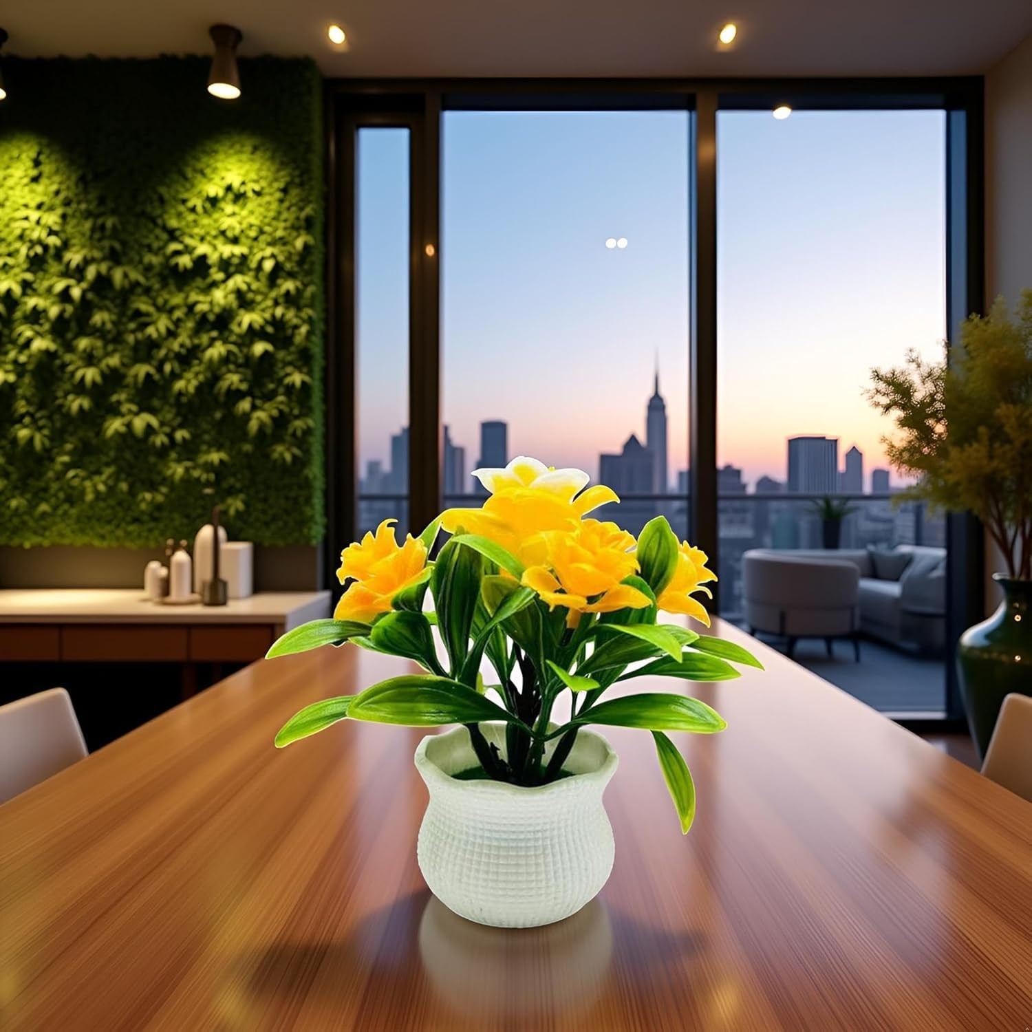 Yellow Faux Roses – 5-Petal Bloom Potted Arrangement for Home/Wedding/Garden …