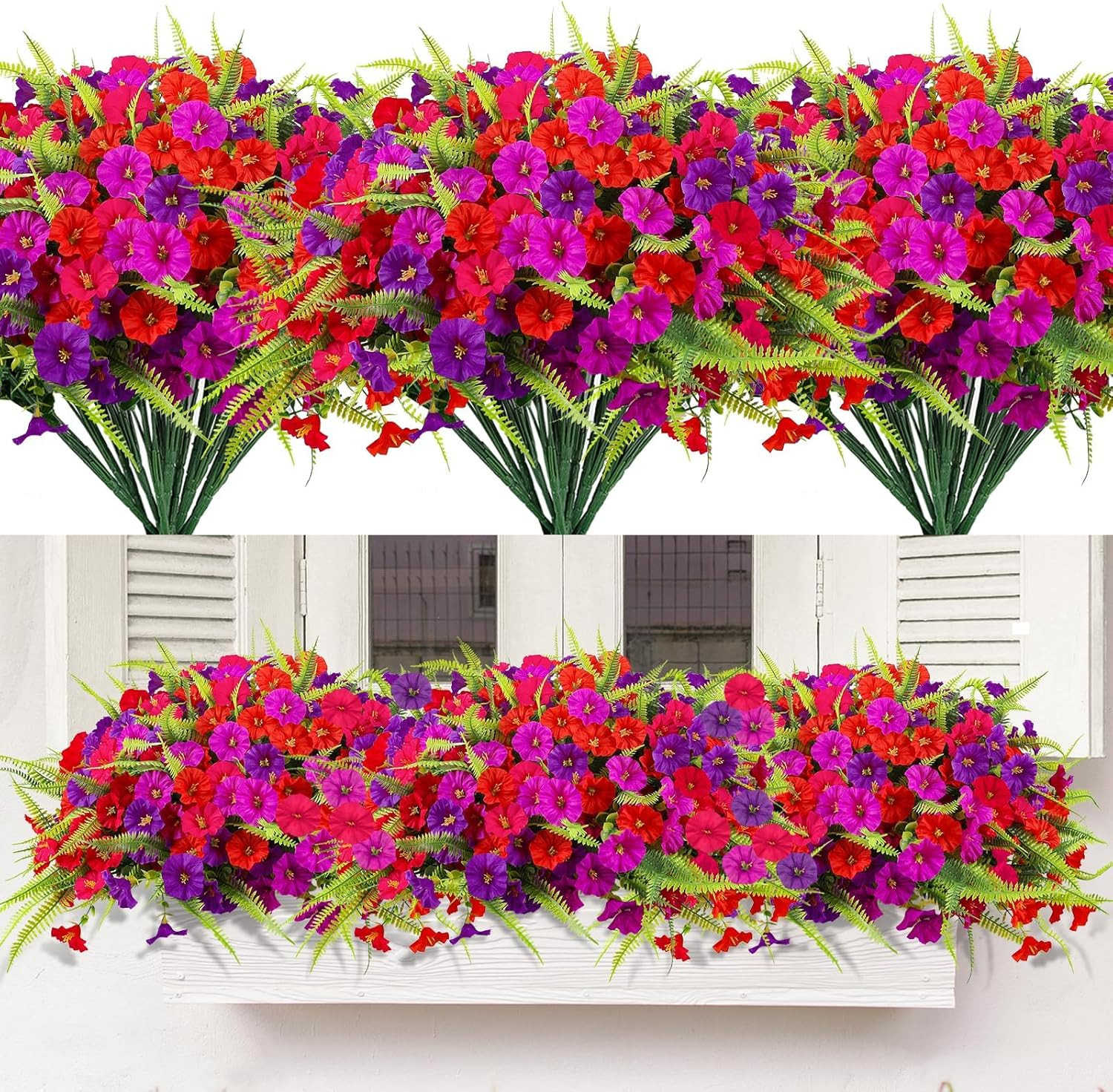 Artificial Flowers for Outdoors 12 Bundles Artificial Petunias Fake Flowers UV R