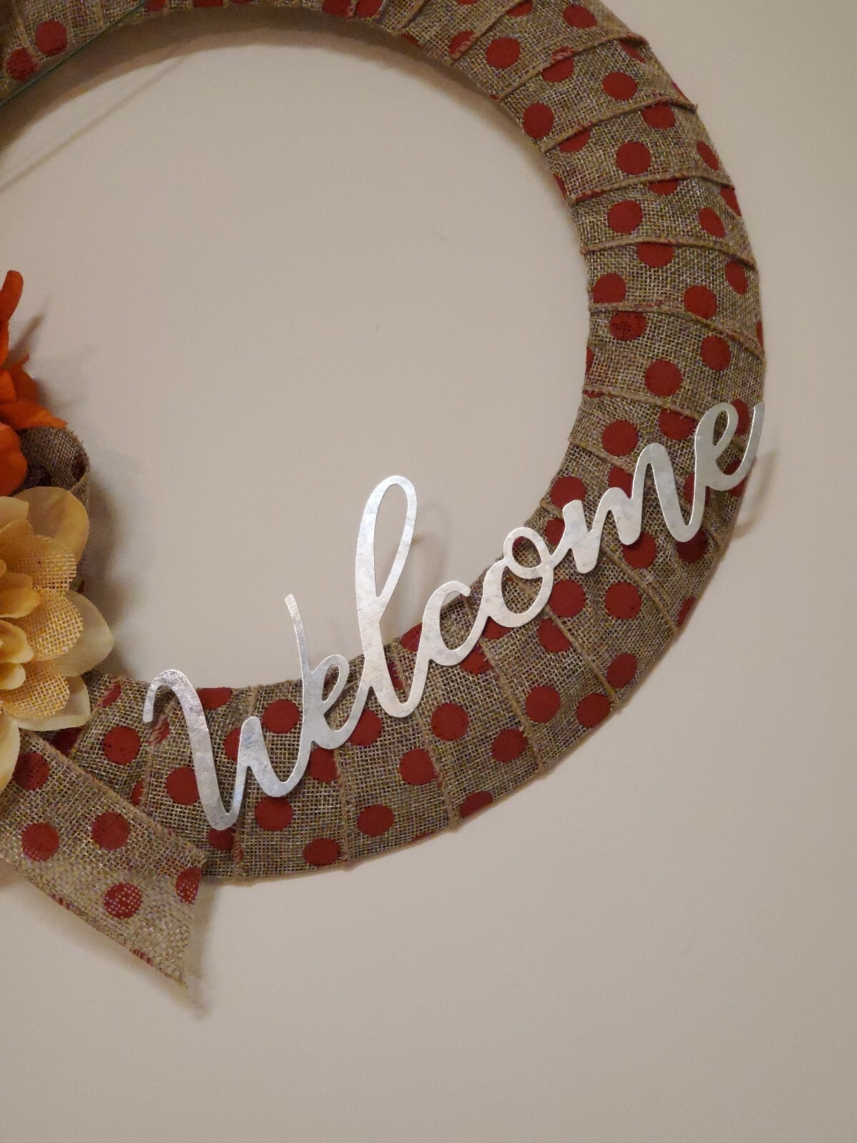 WELCOME wreath FLOWER Hydrangeas Foxtail burlap FALL autumn Decor Front Door 15