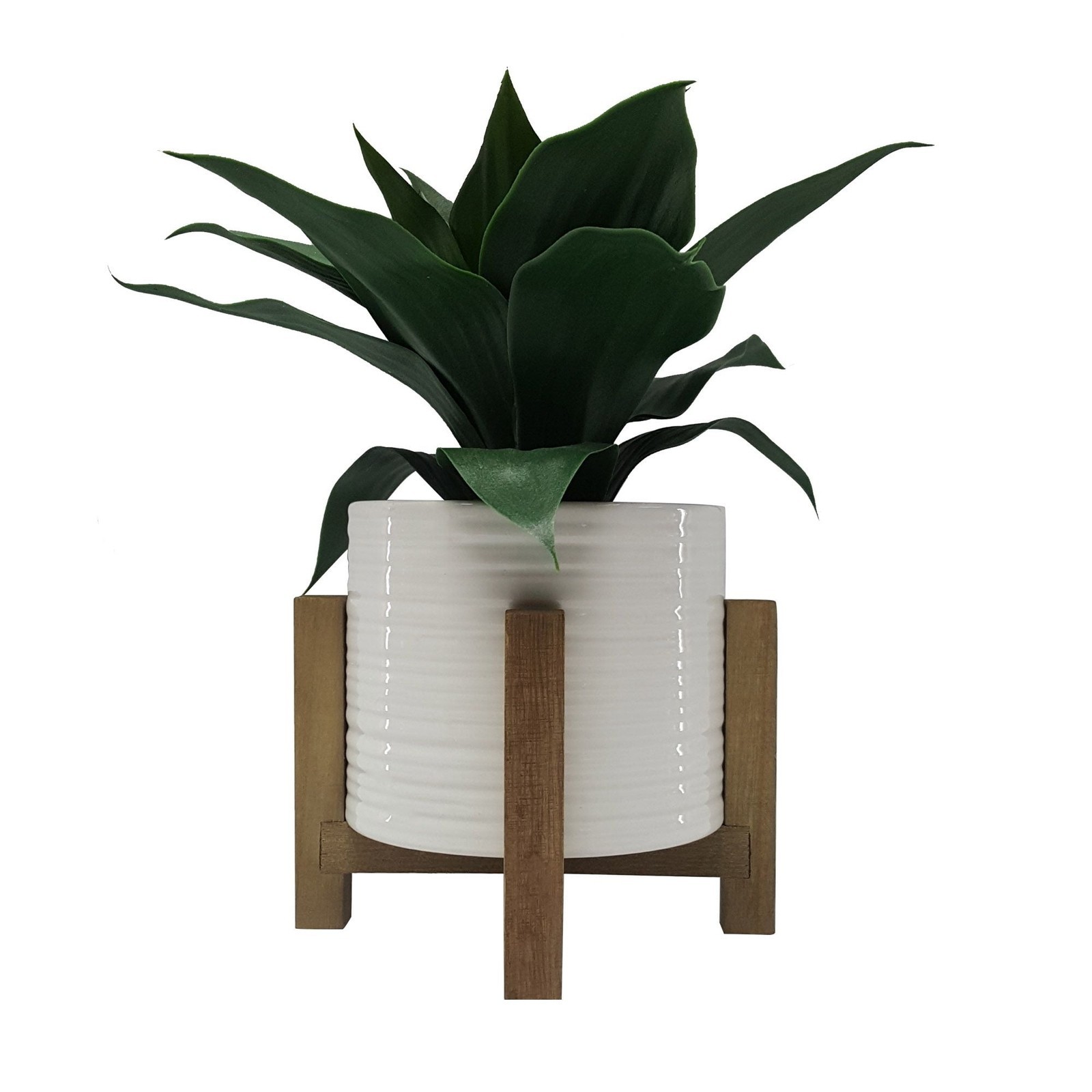 10″ Artificial Agave Plant Ceramic Pot with Wood Stand Fade Resistant HomeOffice