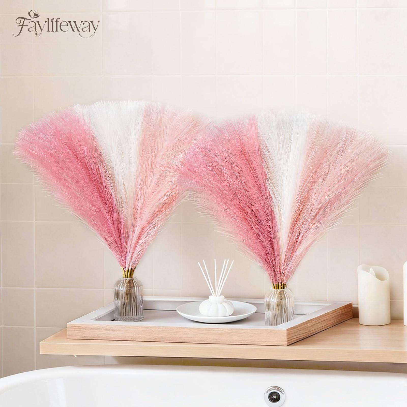 50pcs Pampas Grass 17in for Living Room Decor, Blush Pink Pampas Grass Decor,…